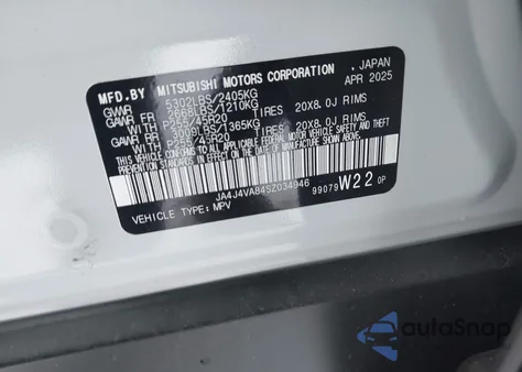 2025 Mitsubishi Outlander Se 2.5 S-Awc from USA, damaged, VIN JA4J4VA84SZ034946